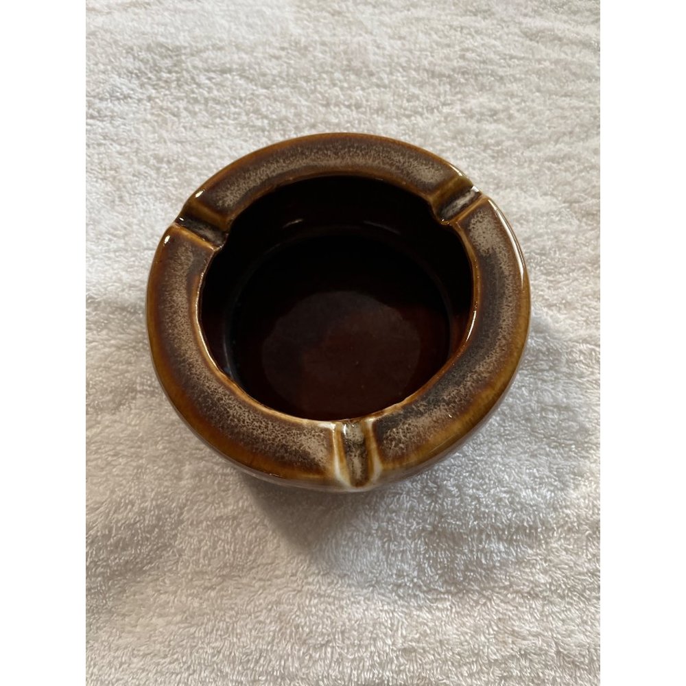 Brown pottery ashtray vintage cottage core